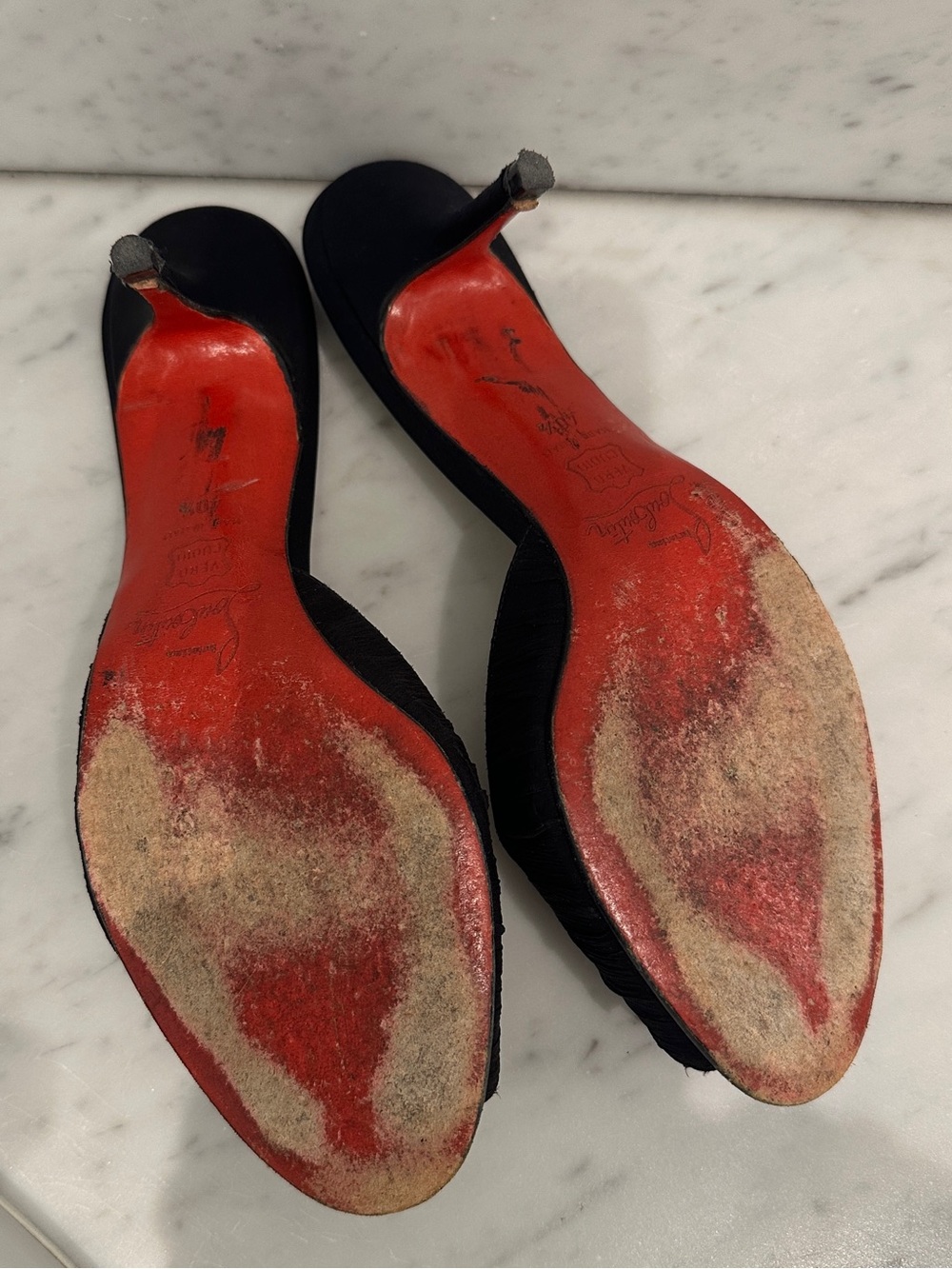 Vintage Christian Louboutin Black Silk Oval Peep Toe Mule Heels EU 40.5 Red Sole - Picture 4 of 7